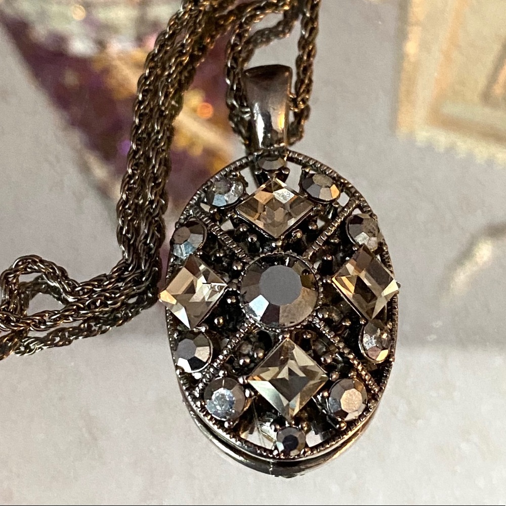Gunmetal Black Stone Pendant Necklace